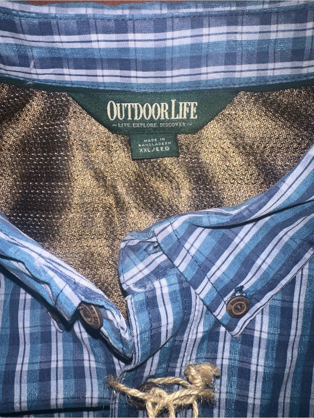 Outdoor Life Men's Blue and White Plaid Button-Down Shirt